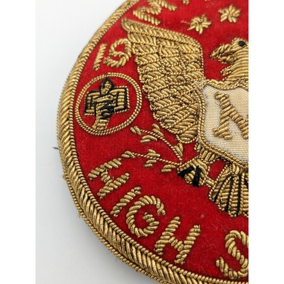 Vintage Bullion Wire Madison High School Eagle Crest 1957 Patch Pin Red Gold 3" - Picture 2 of 11